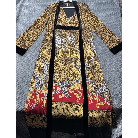 Soma Intimates Leopard Baroque 2-Piece Lounge Set S Maxi Slip Dress & Robe Y2K - Picture 1 of 10